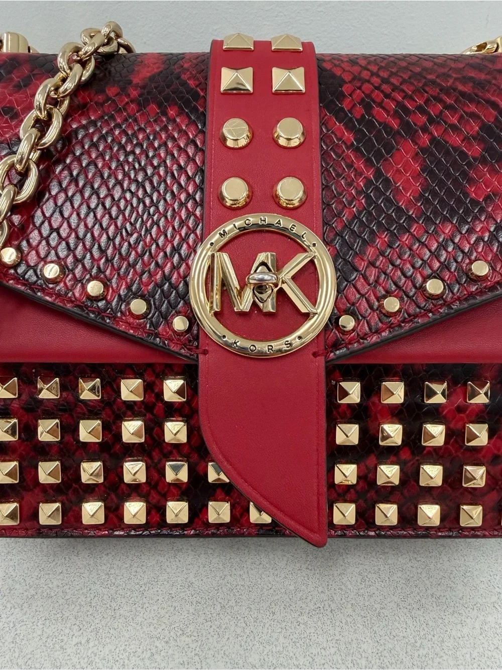 Michael Kors Greenwich Small Studded Snake-Embossed Leather Crossbody